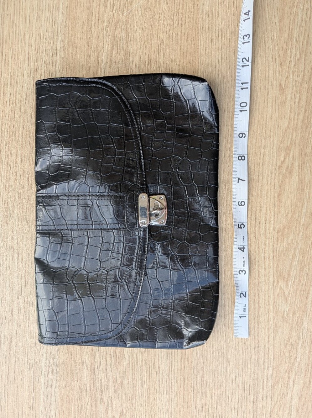 H&M Black Croc-Embossed Clutch with Silver Lock Detail